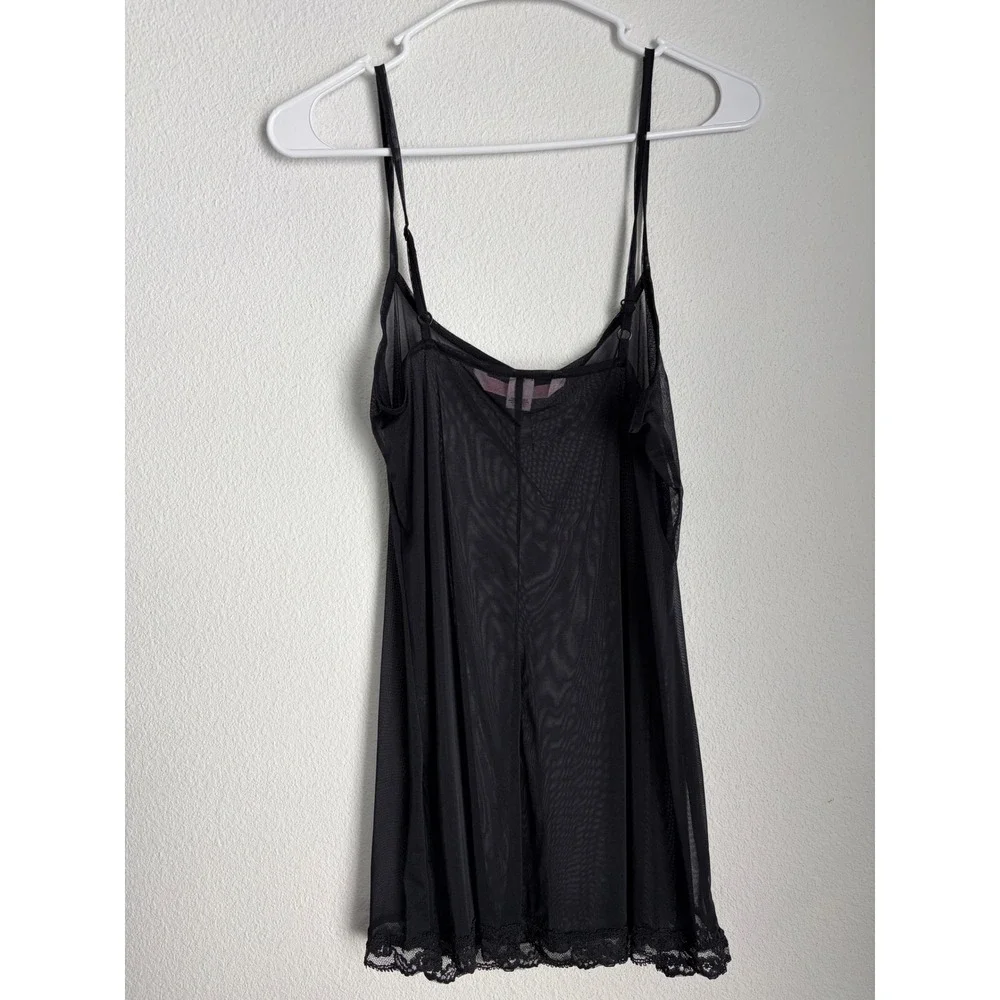 Victoria's Secret Black Sheer‎ Mesh Lace Trim Chemise Nightie Small Made in USA